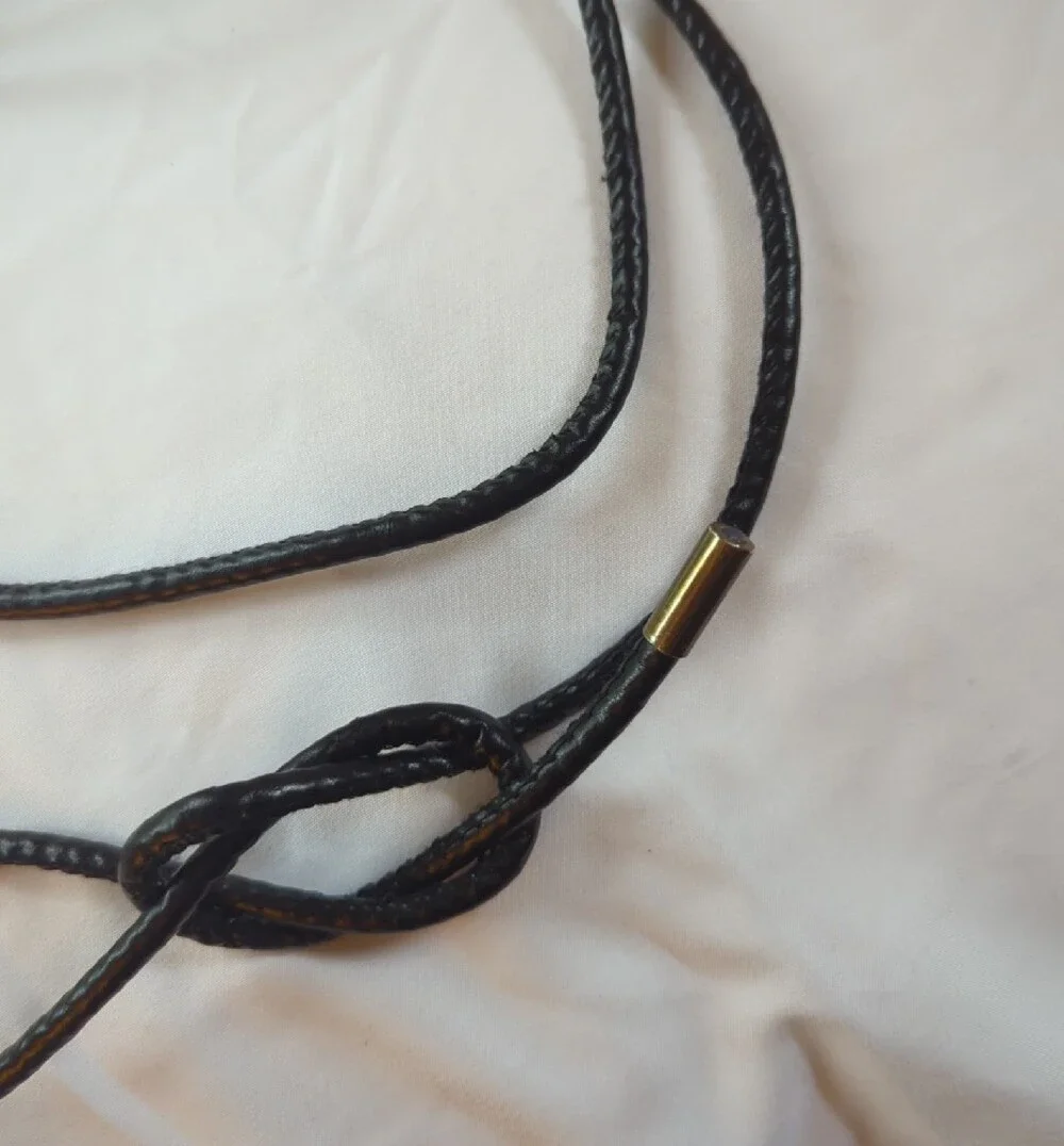 Black  Leather Tie Belt with Brass Tips